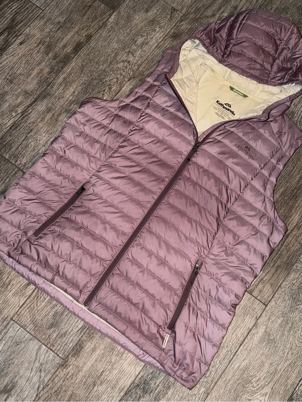 Kathmandu Hooded Down Puffer Vest Mauve US 16